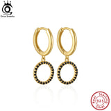 925 Silver Double Circle Zirconia Hoop Drop Earrings