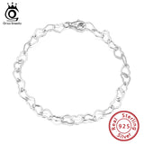 925 Silver Heart Link Chain Bracelet 6.5-8 Inch