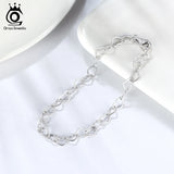 925 Silver Heart Link Chain Bracelet 6.5-8 Inch