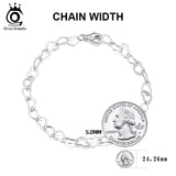 925 Silver Heart Link Chain Bracelet 6.5-8 Inch
