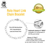925 Silver Heart Link Chain Bracelet 6.5-8 Inch