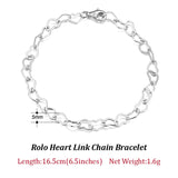 925 Silver Heart Link Chain Bracelet 6.5-8 Inch