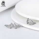 925 Silver Angel Wings Clip Earrings with Zircon Stone