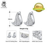 925 Silver Angel Wings Clip Earrings with Zircon Stone