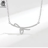 925 Silver Bowknot Pendant Necklace with Cubic Zirconia, Women Birthday Gift