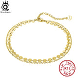Sterling Silver Coin Cable Chain Layered Anklet for Women