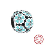 925 Silver Flower Enamel CZ DIY Bracelet Pendant Beads