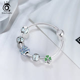 925 Silver Flower Enamel CZ DIY Bracelet Pendant Beads