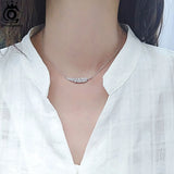 925 Silver Leaf Pendant Necklace CZ Feather Necklace