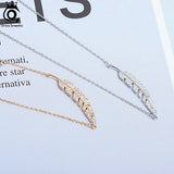 925 Silver Leaf Pendant Necklace CZ Feather Necklace