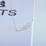 925 Silver Leaf Pendant Necklace CZ Feather Necklace