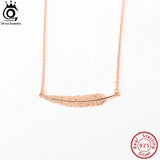 925 Silver Leaf Pendant Necklace CZ Feather Necklace