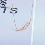 925 Silver Leaf Pendant Necklace CZ Feather Necklace