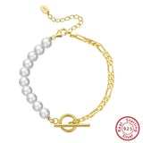 925 Silver Link Chain & Half Baroque 6mm Natural Pearl Bracelet