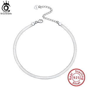 925 Silver Flat Blade Chain Anklet for Women Punk Silver Ankle Jewelry