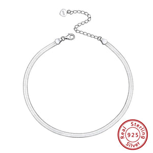 925 Silver Flat Blade Chain Anklet for Women Punk Silver Ankle Jewelry