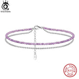 925 Silver Amethyst Anklets Ball Chain Women Beads Ankle Bracelet