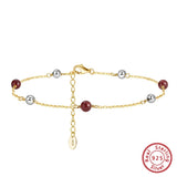 925 Silver Garnet Anklet Women Foot Chain Ankle Jewelry