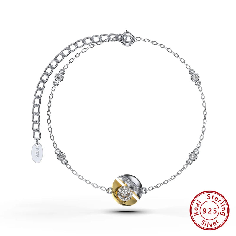 925 Silver Half Ball Bead CZ Chain Bracelet Adjustable EQB21