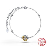 925 Silver Half Ball Bead CZ Chain Bracelet Adjustable EQB21