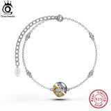 925 Silver Half Ball Bead CZ Chain Bracelet Adjustable EQB21