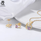 Sterling Silver Natural Gemstone Pendant Necklace Double Heart Jewelry