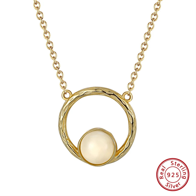 925 Silver Hammered Moonstone Pendant Necklace Women Gemstone Jewelry