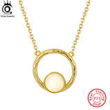 925 Silver Hammered Moonstone Pendant Necklace Women Gemstone Jewelry