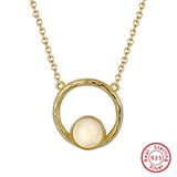 925 Silver Hammered Moonstone Pendant Necklace Women Gemstone Jewelry