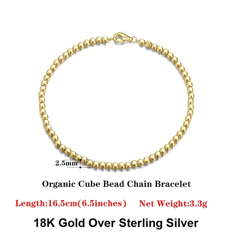 925 Silver Cube Bead Chain Bracelet for Women Men SB124