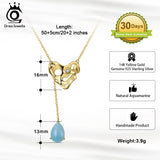 925 Silver Heart Pendant Necklace with Natural Aquamarine