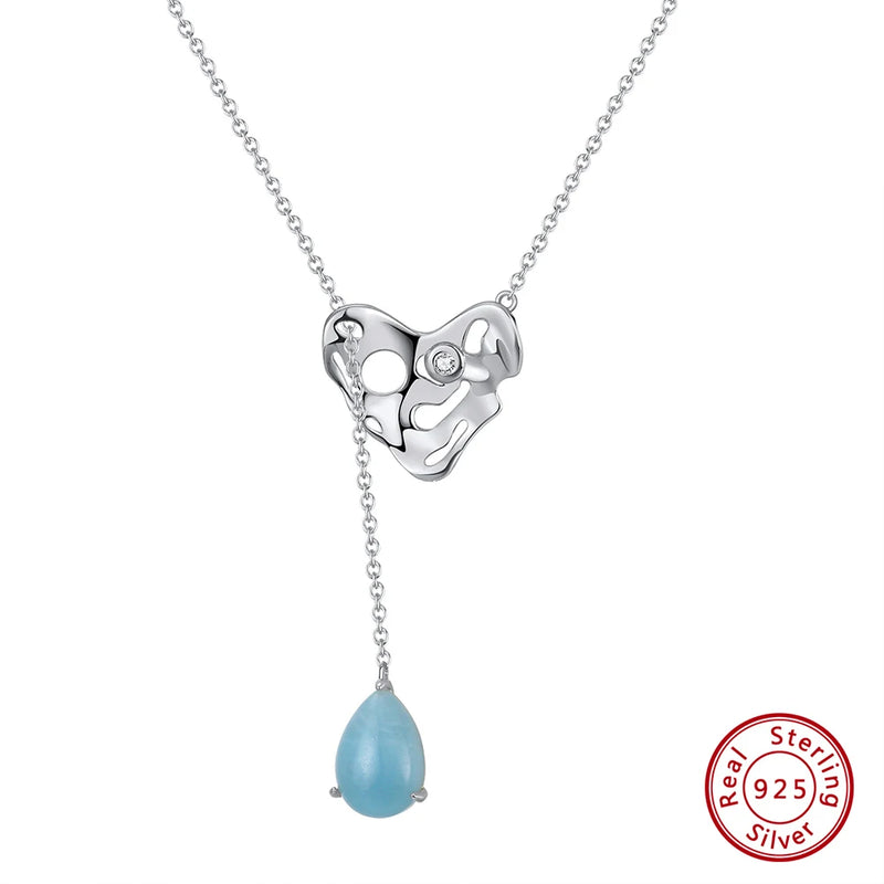 925 Silver Heart Pendant Necklace with Natural Aquamarine
