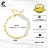 925 Silver Paperclip Chain Double Strand Bracelet with Pearls