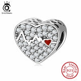 925 Silver Heart Bead CZ Charm for Bracelet DIY