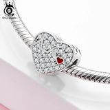 925 Silver Heart Bead CZ Charm for Bracelet DIY