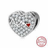 925 Silver Heart Bead CZ Charm for Bracelet DIY