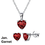 925 Silver Heart Birthstone CZ Set Jewelry for Woman Girl Birthday Gift