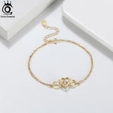 925 Silver Heart Bracelet Double Layers Chain Bracelets for Women Girl