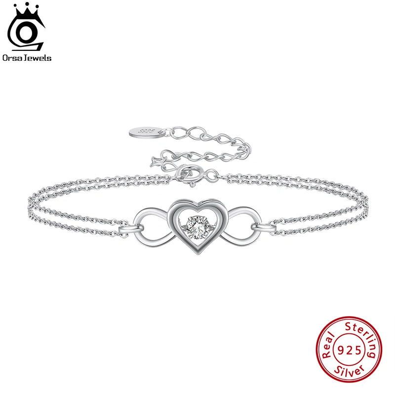 925 Silver Heart Bracelet Double Layers Chain Bracelets for Women Girl
