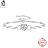 925 Silver Heart Bracelet Double Layers Chain Bracelets for Women Girl