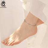 925 Sterling Silver Heart Chain Anklet Foot Bracelet for Women
