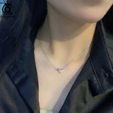 925 Silver Heart Necklace Women Love Double Ring Pendant Anniversary