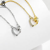 925 Silver Heart Necklace Women Love Double Ring Pendant Anniversary