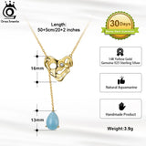 Sterling Silver Heart Pendant Necklace with Aquamarine Gemstone