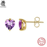 925 Silver Heart Stud Earrings Amethyst Garnet Fine Jewelry Gift