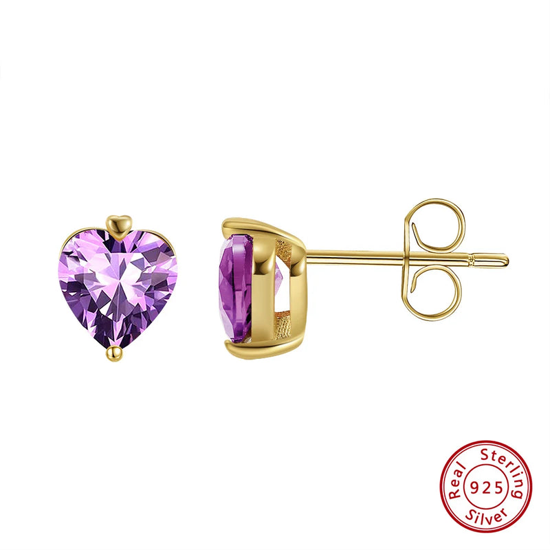 925 Silver Heart Stud Earrings Amethyst Garnet Fine Jewelry Gift