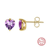 925 Silver Heart Stud Earrings Amethyst Garnet Fine Jewelry Gift