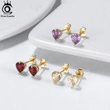 925 Silver Heart Stud Earrings Amethyst Garnet Fine Jewelry Gift