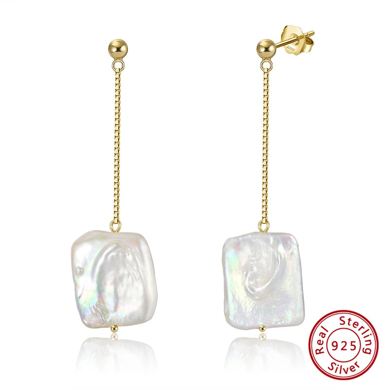 925 Silver Baroque Pearl Dangle Earrings for Women GPE05