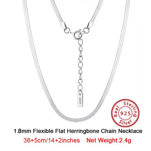 925 Sterling Silver 1.8mm Herringbone Chain Necklace for Women